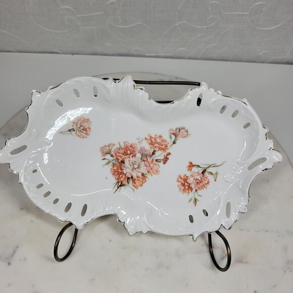 Furstenberg Floral Reticulated Trinket Dish 9.7" Porcelain Dresser Tray Germany - Picture 4 of 15